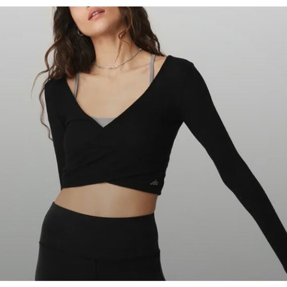 ALO Yoga Amelia Luxe Long Sleeve Crossover Wrap Top - Picture 1 of 4